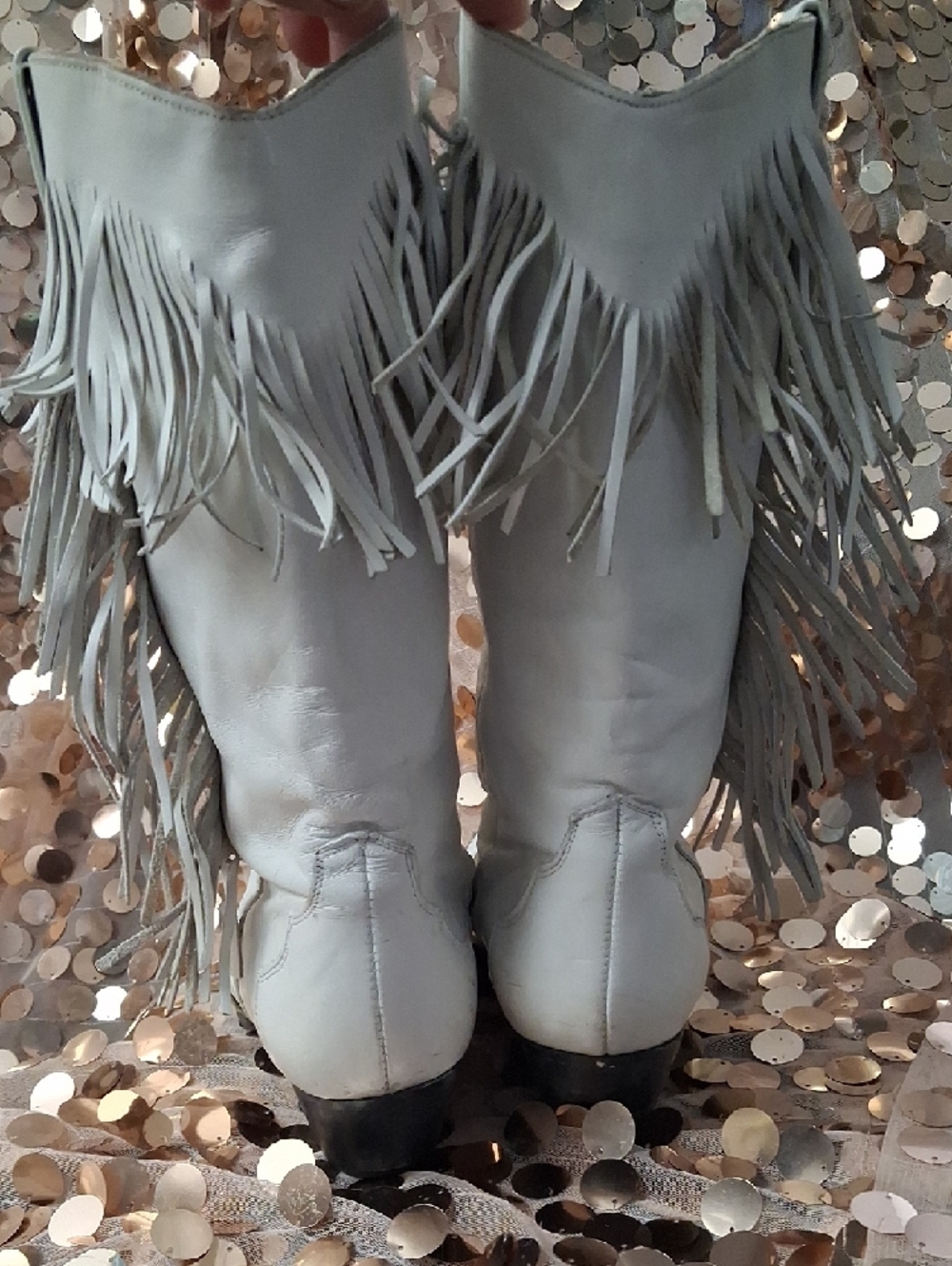 dingo White Fringe Western Heeled Boots - Picture 4 of 7